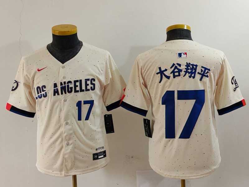 Youth Los Angeles Dodgers #17 Shohei Ohtani Number Cream Blue City Connect Limited Jerseys